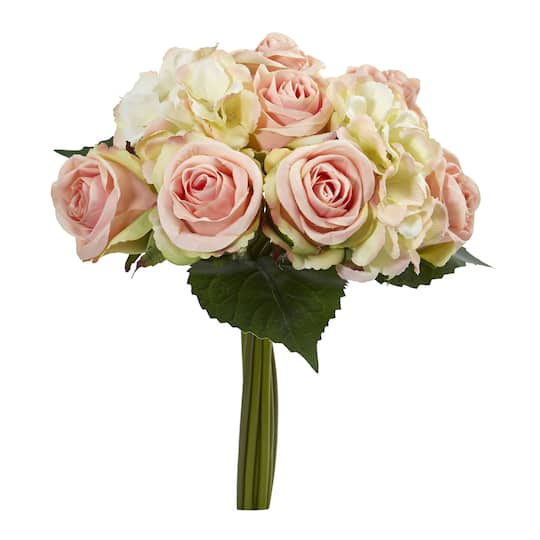 12&#x22; Rose and Hydrangea Bouquet Artificial Flower (Set of 6)